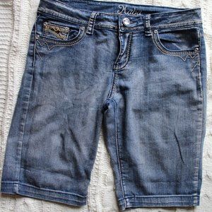 Denim And Cheetah Print Bermuda Shorts